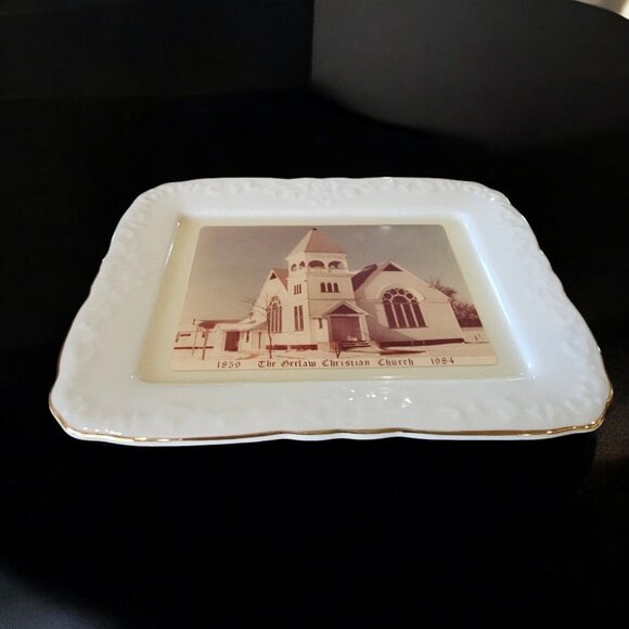 Vintage Gerlaw Christian Christian Display Plate Trinket Dish Gold Trim 6x7" - Picture 3 of 10